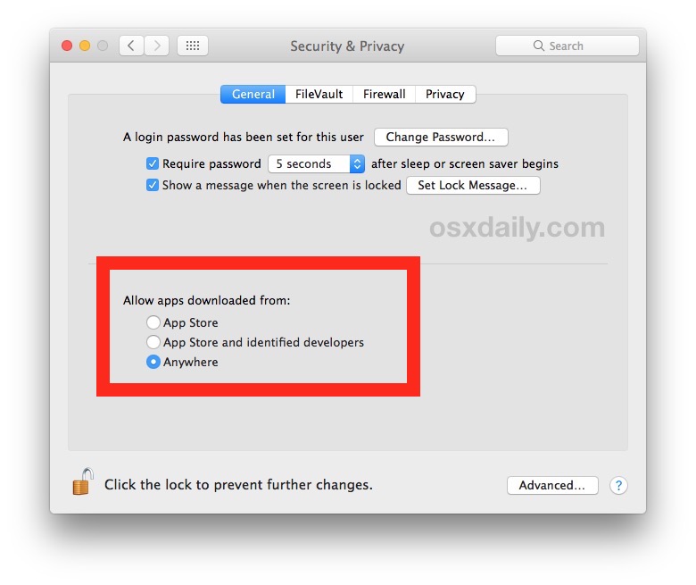Thiết lập cho phép cài đặt ứng dụng Mac từ mọi nguồn download