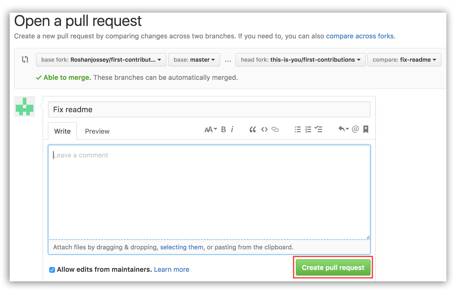 Tạo pull request mới trong Github