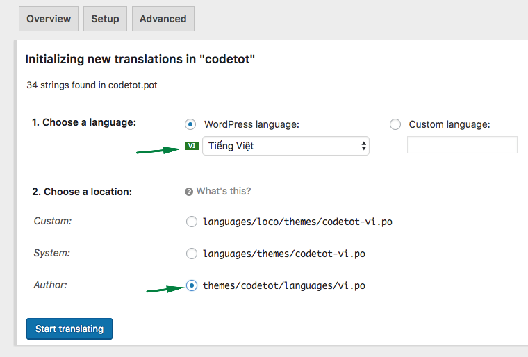 Thêm ngôn ngữ mới trong Loco Translate