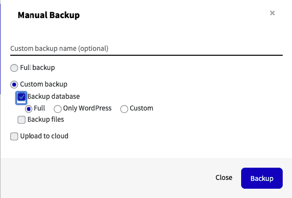 Backup database trong wp-admin